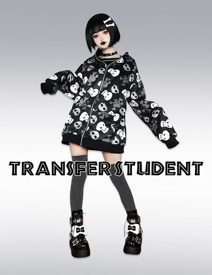 Buckle Straps Plush Bone Decorated Polished Black Punk Platform Boots