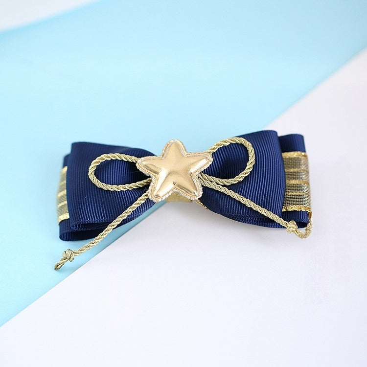 Cute Dark Blue and Gold Double - Layered Bowknot Star Hairclip