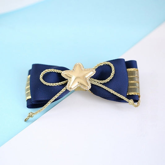 Cute Dark Blue and Gold Double - Layered Bowknot Star Hairclip