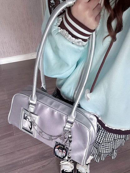 Silver Ita Hand Bag With Detachable Card Holder