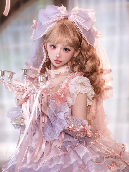 Blue / Purple & Pink Big Bow Head Veil