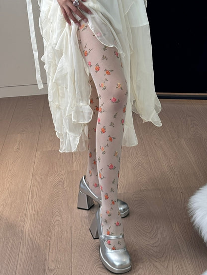 Black/White Floral Pattern Tights