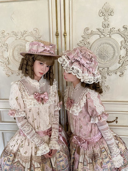 Cream/Green/Pink Lace-Trimmed Sweet Lolita Hat with Bow Accent
