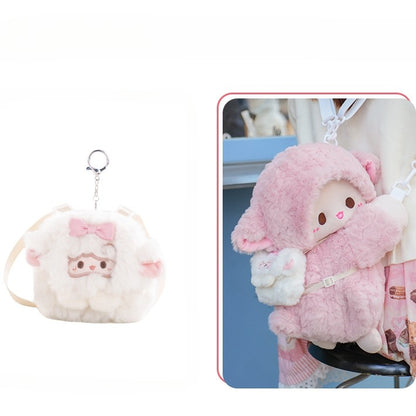 Cute Little Lamb Pink Plush Backpack/Crossbody Bag + Keychain