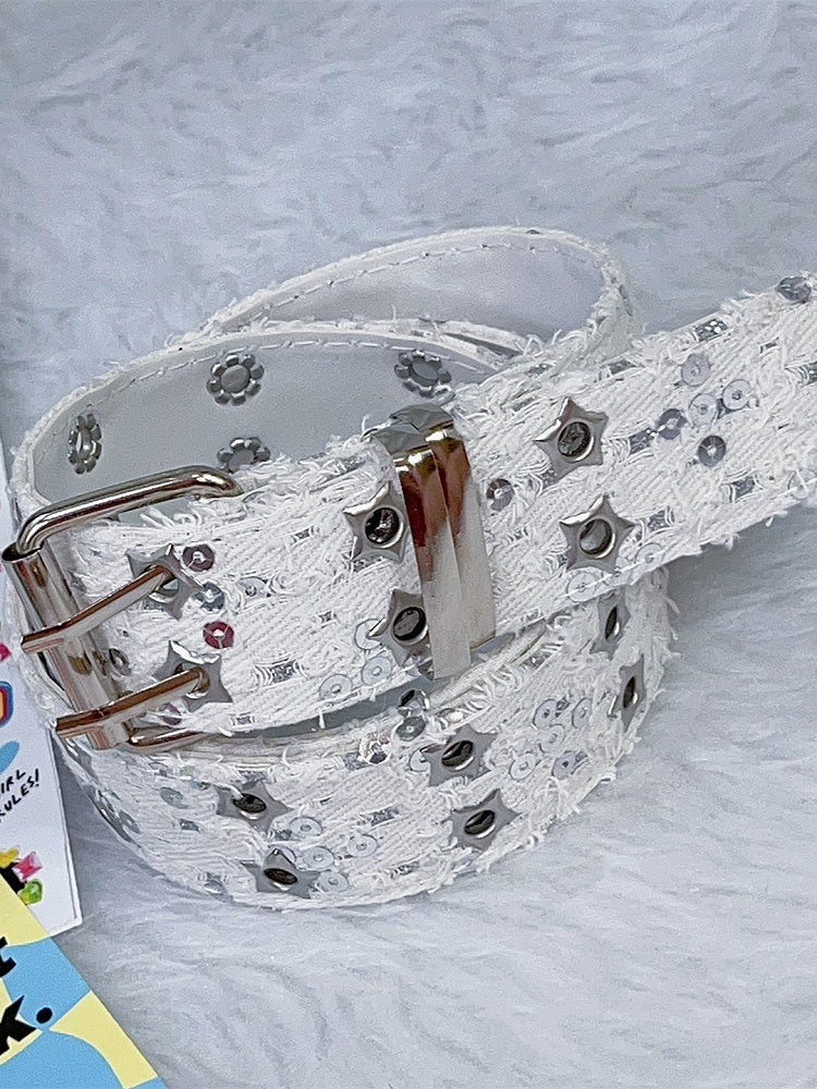 Punk Glitter Stud Waist Belt with Twin Buckles – 7 Colors