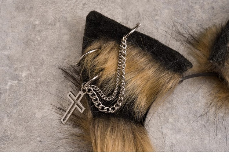 Cross Chains Decorated Black and Yellow Gothic Kitty Ears KC