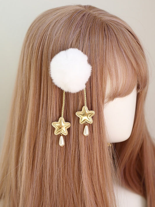Cute White Pom-pom Star Tassel Hairclip