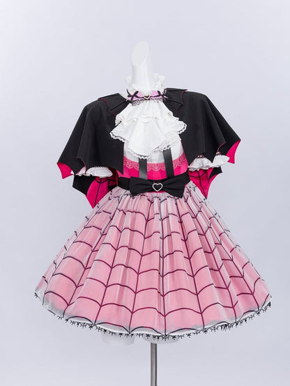 Fanart Fashion Outfit Hot Pink Under Bust Dress + Shirt + Cape + Leg Sleeves Full Set