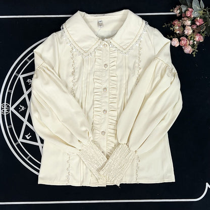 Apricot Vintage Shirt Leg-of-Mutton Sleeves Top