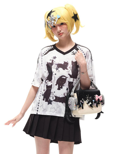 Black Headphone Girl PU Crossbody Tote Bag