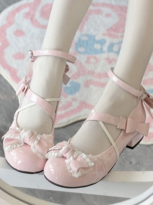 Pink Bow at Top 3cm Heel Sweet Round Toe Mary Janes