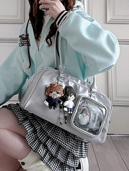 Silver Ita Hand Bag With Detachable Card Holder