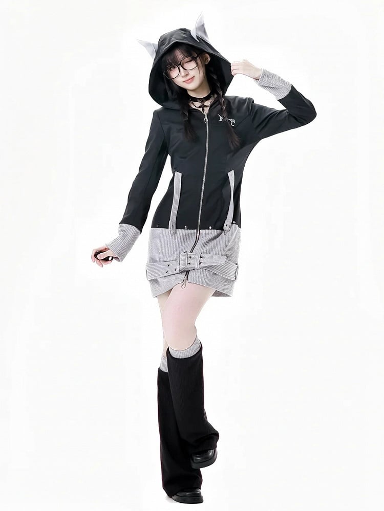 Black and Gray Colorblock Design 45CM Knitted Leg Warmers