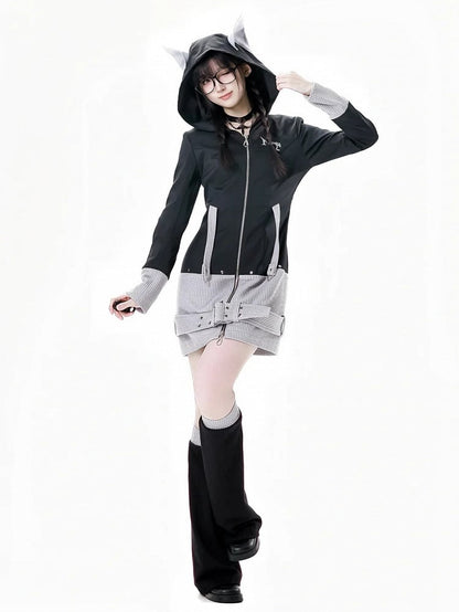 Black and Gray Colorblock Design 45CM Knitted Leg Warmers