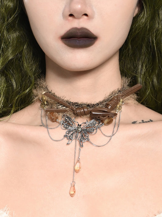 Mori Kei Fairy Brown Butterfly Pendant Choker