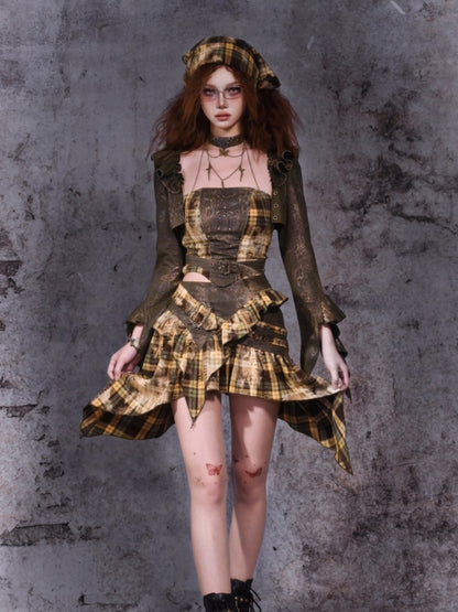 Forest Green Plaid Pattern Handkerchief Hem Skirt