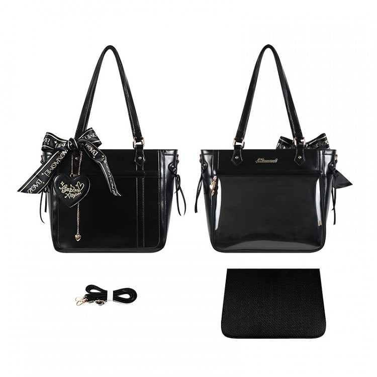 Black Bowknot and Heart-shaped Charm Ita Bag