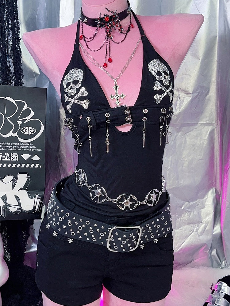 Black Punk Rock Studs Details Waist Belt