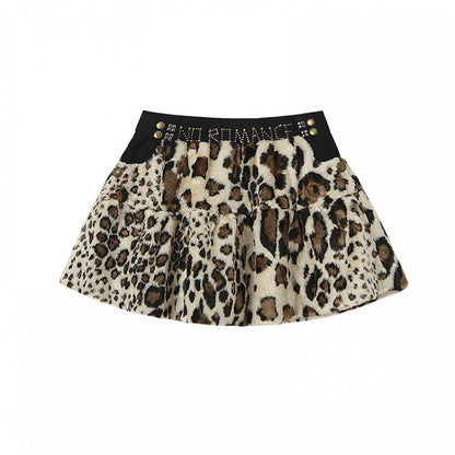 Leopard Plush Skirt with Rhinestone Detail