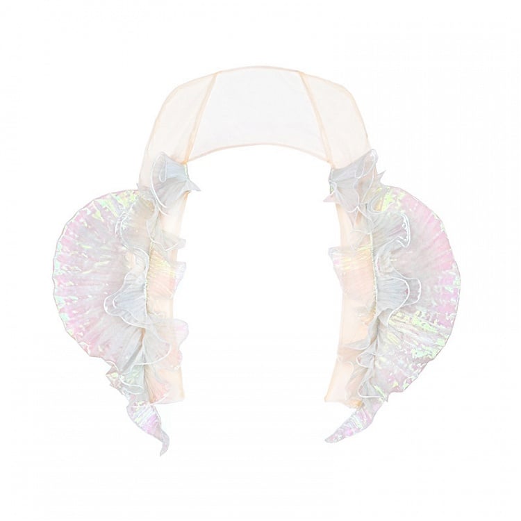 Caudal Fin-shaped Cascading Ruffle Design Sheer Nude Tulle Shrug