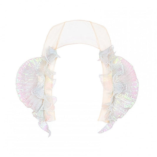 Caudal Fin-shaped Cascading Ruffle Design Sheer Nude Tulle Shrug