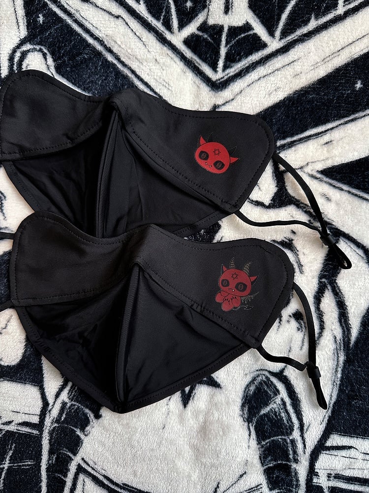 Black Gothic Sun Protection Mask With Red Devil Print