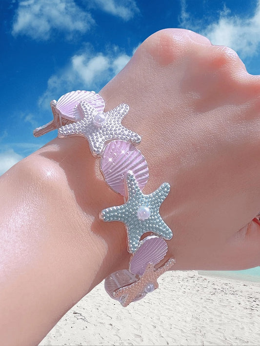 Colorful Y2K Starfish Shell And Beaded Decorated Bangle