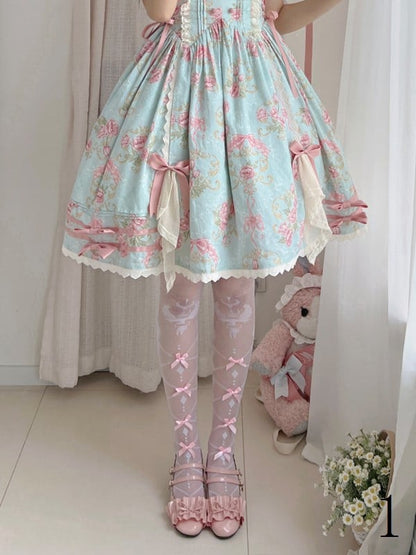 11 Options White/Black Sweet Lolita Overknee Stockings With Black/White/Pink/Blue/Red Bowknot Details