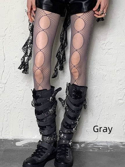 Black/Red/White/Gray Cut-out Design Y2K Tights