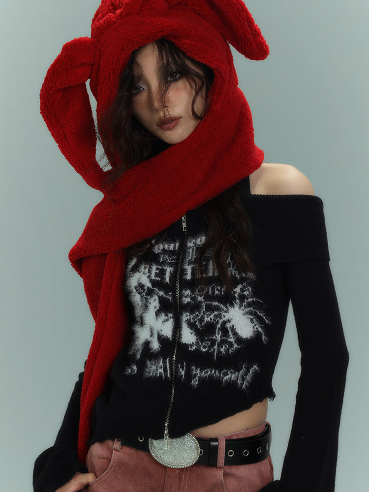 Punk Black Halter Neck Slim Fit Knit Top Cutout Shoulder