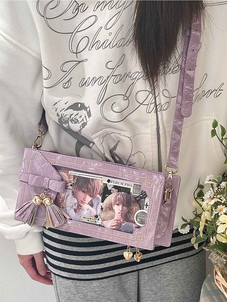 Purple PU Floral Pattern Cheongsam Style Ita Bag With Bow & Fringe Accent
