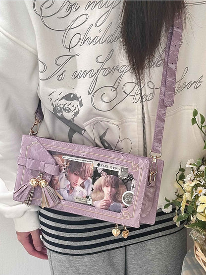 Purple PU Floral Pattern Cheongsam Style Ita Bag With Bow & Fringe Accent