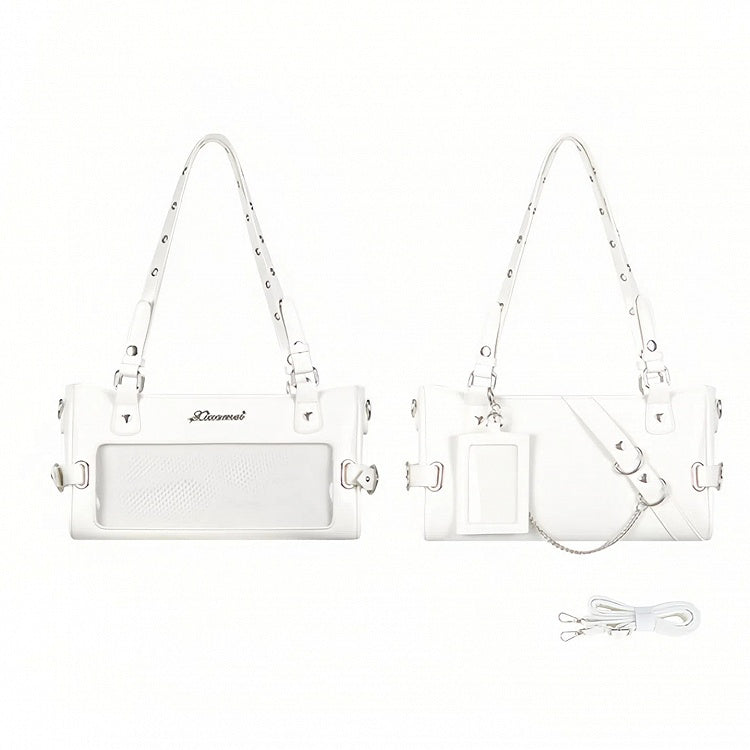 White Versatile Transparent-Window PU Leather Ita Bag