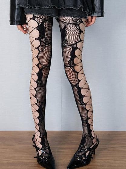 5 Color Options Wasteland Punk Cut-out Design Floral Pattern Tights
