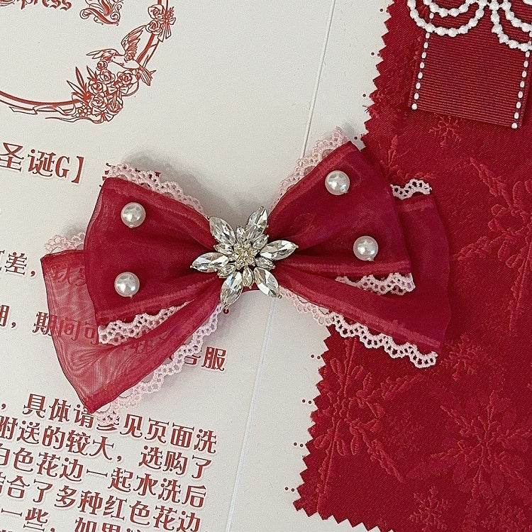 5 Color Options Beaded And Rhinestone Decorated Bowknot Hairclip