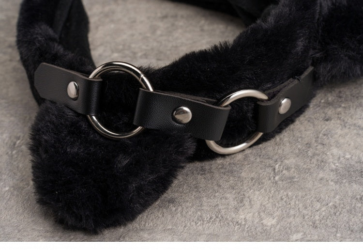 Cross Charm Black Gothic Plush Kitty Ears KC