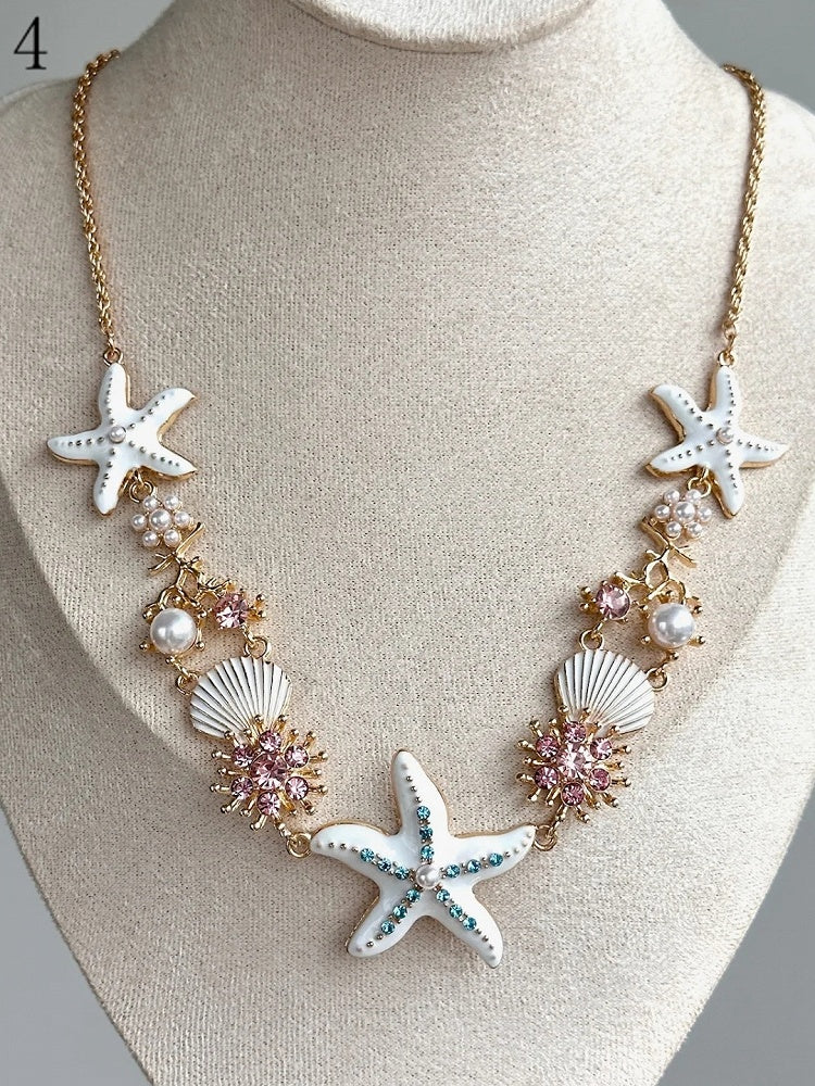 4 Options Y2K Bittersweet Starfish Shell And Rhinestone Decorated Bracelet/Necklace