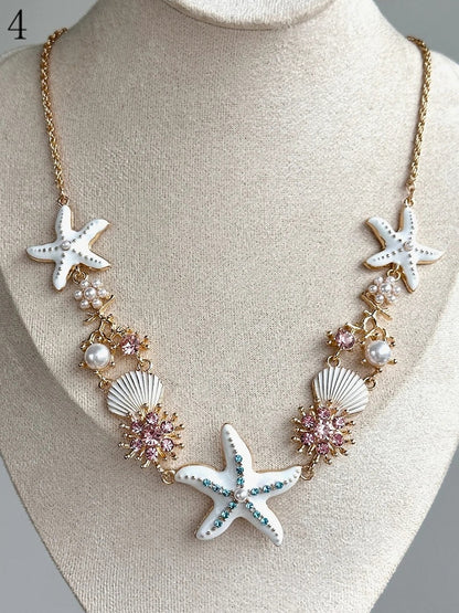 4 Options Y2K Bittersweet Starfish Shell And Rhinestone Decorated Bracelet/Necklace