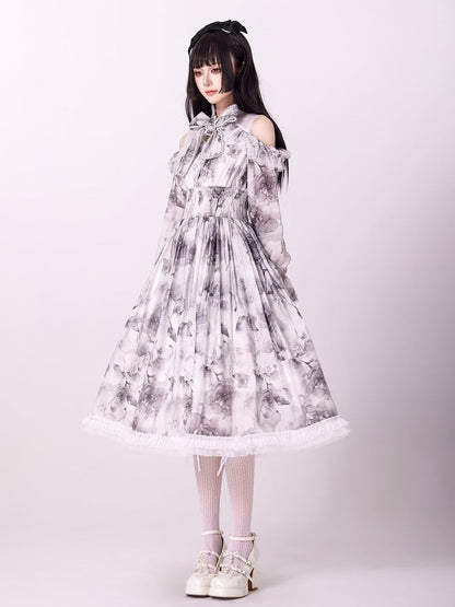 Jirai Kei Dress Work-Ready Elegant Floral Print Dress