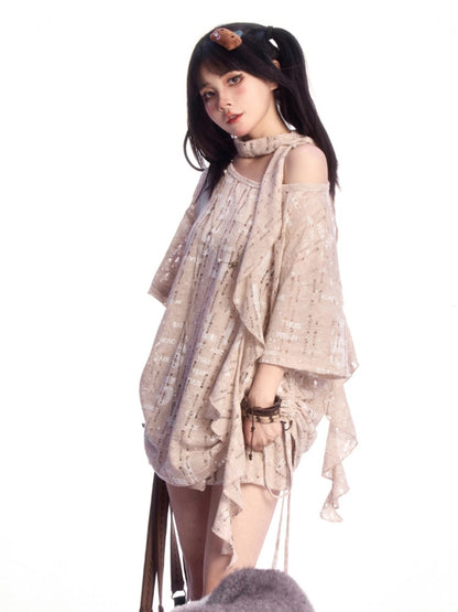 Khaki Distressed Holes Wasteland Punk Tiered Skirt