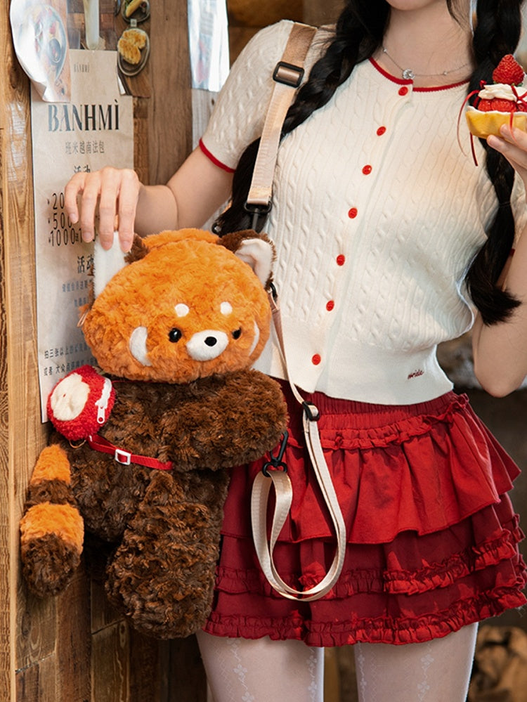 Cute Red Panda Brown 40cm Plush Backpack/Crossbody Bag + Keychain