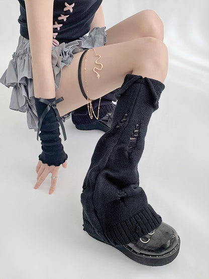 Distressed Holes Gray Purple/Black/White Leg Warmers