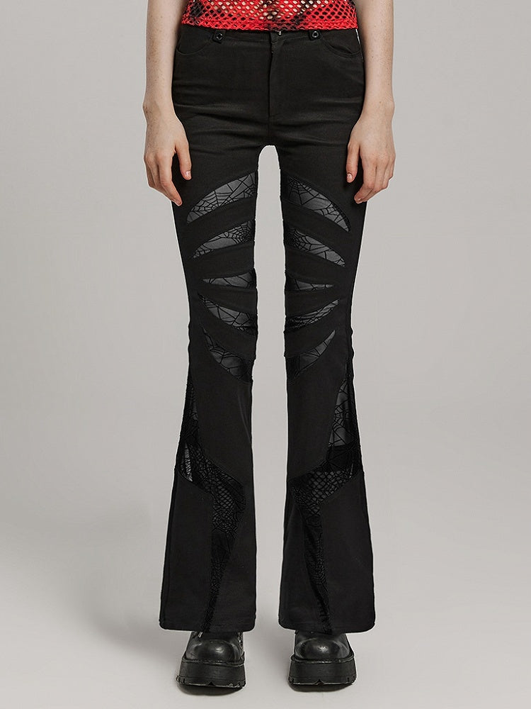 Black Goth Pointed Flared Trousers