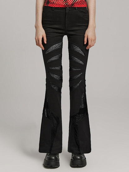 Black Goth Pointed Flared Trousers