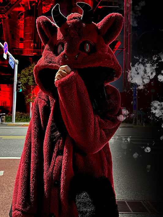 Red Devil Gothic Winter Plush Pajama Set Nightgown with Pants