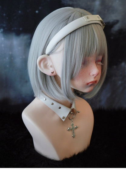 White Handmade Metal Buckle PU Studs KC