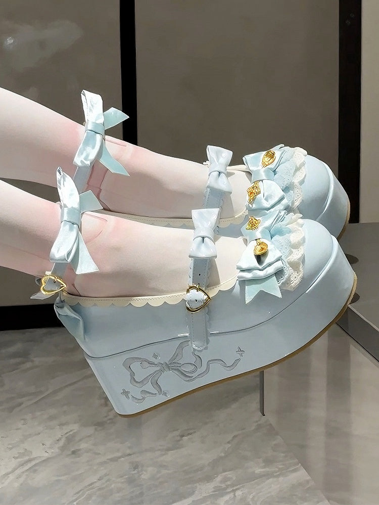 Blue Spoon Decorated Bowknot Details Sweet Lolita Platforms