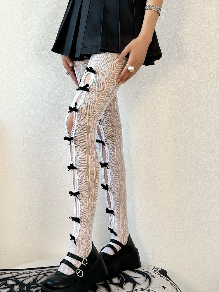 4 Color Options Y2K Bowknot Details Cut-out Design Tights