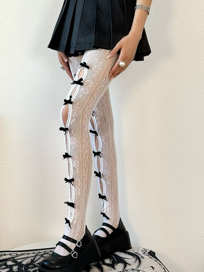 4 Color Options Y2K Bowknot Details Cut-out Design Tights