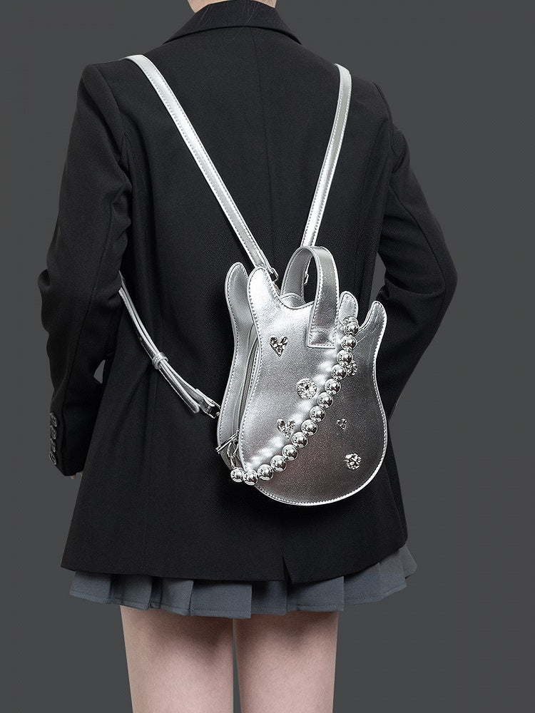 Silver Beaded Chain Guitar-shaped Bag